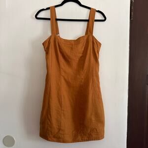 DISSH | Louise Linen Square Neck Mini dress - Light Brown  | US Size 4 AU Size 8